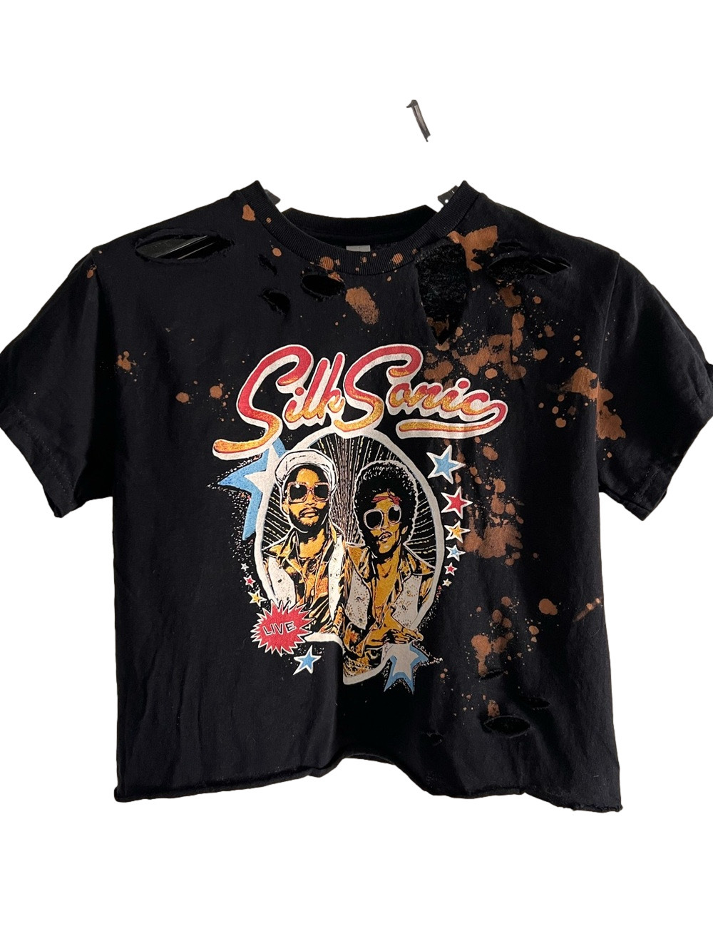 Silk Sonic Women’s Cropped Upcycled Bleached Distressed T-Shirt - Size Small